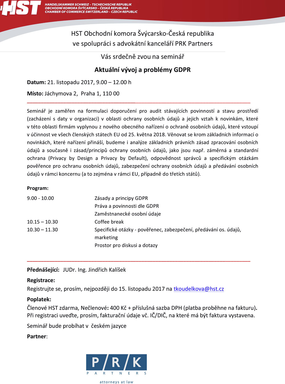 Pozvánka seminář Aktuální vývoj a problémy GDPR